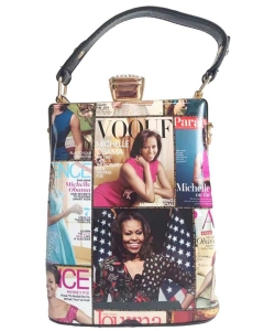 Magazine Cover Collage Handbag with Detachable Strap OA2747 MULTI BLACK